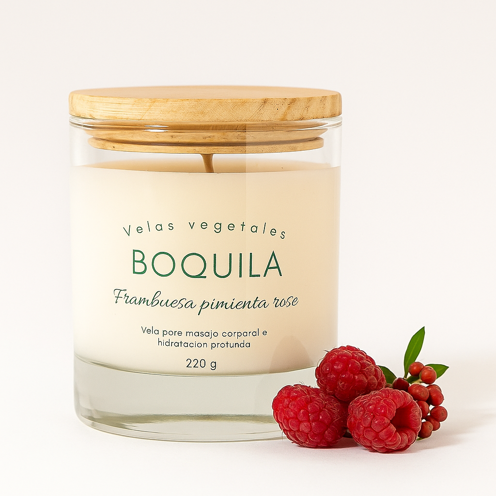 Vela cosmética para masaje - Frambuesa Pimienta Rosé 220g